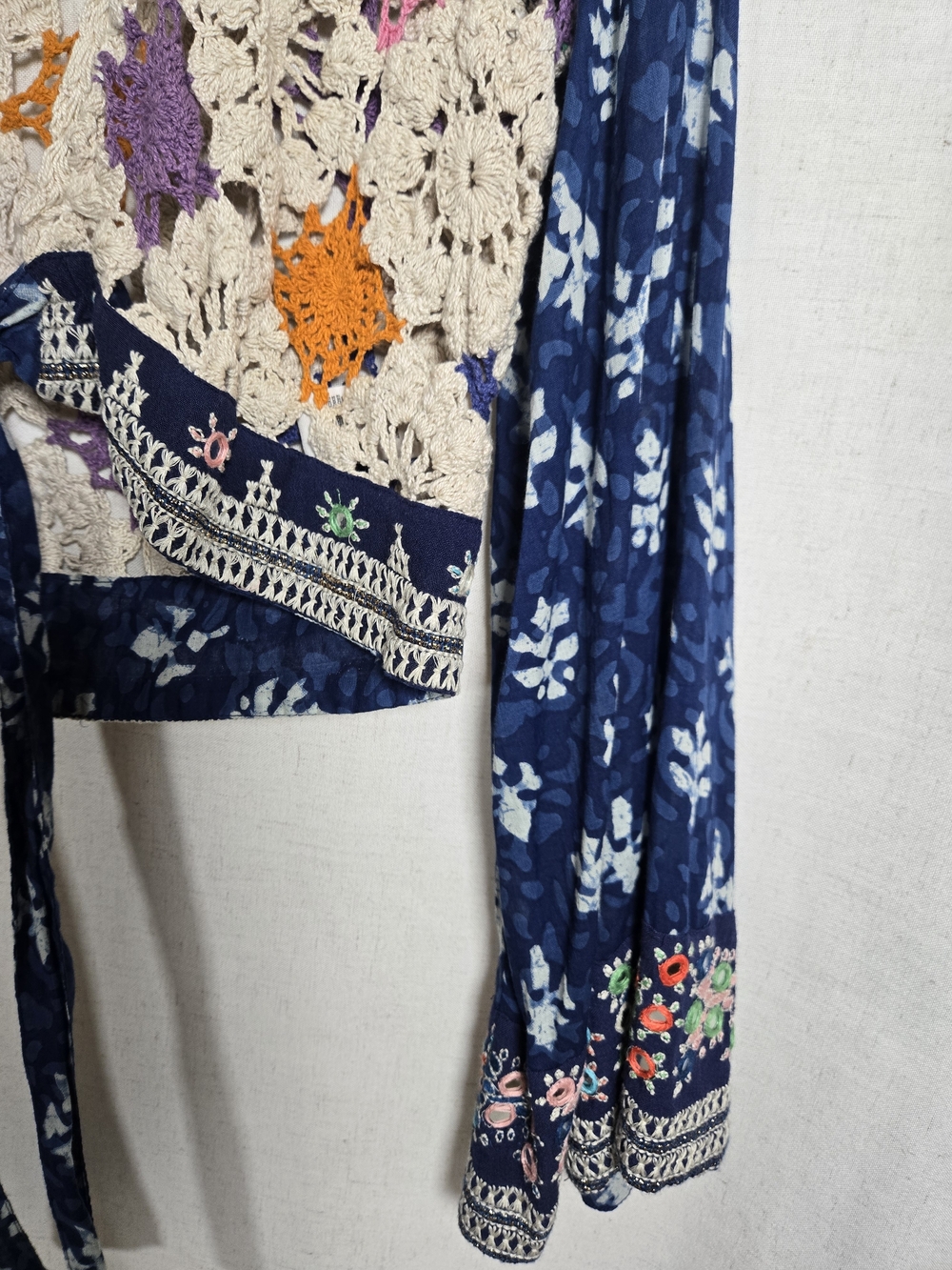 Free People Crochet Lace Tie-Front Top | Boho Bell Sleeve Cardigan - Picture 4 of 6
